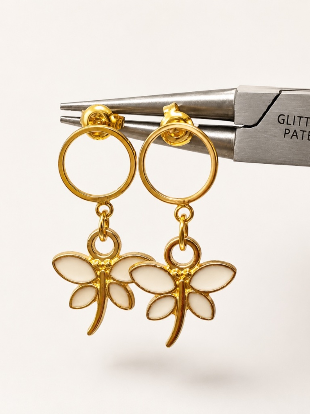 White enamel Butterfly Dangle Earrings